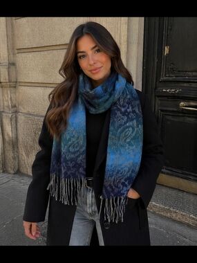 Steve Madden scarf with a gradient blue paisley print.